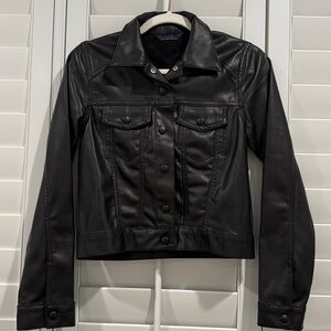 Black Faux Leather Jacket for Women
